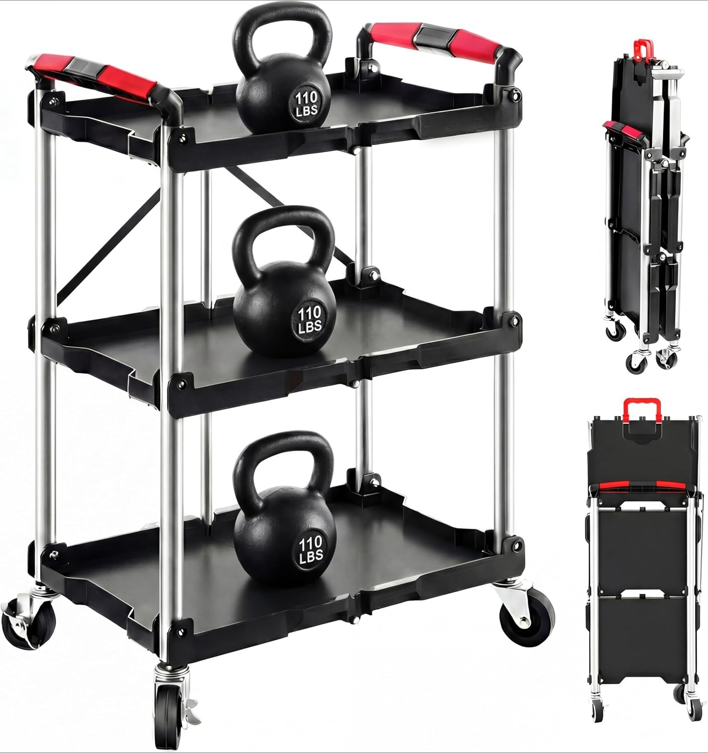 Home Improvements - 3-Shelf Foldable Rolling Utility Service Cart